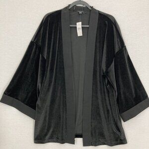 New Ann Taylor Black Velvet Soft Comfy Open Front Duster Kimono size M/L